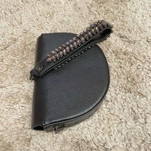 Black Vegan Leather Clutch / Wristlet with Rhinestone Strap